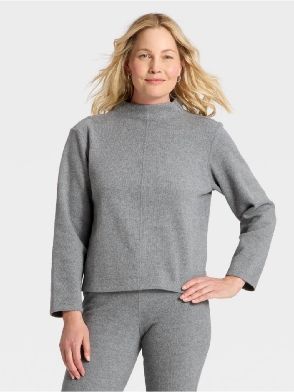 Women's Long Sleeve Brushed Mockneck Top - A New Day™ Gray